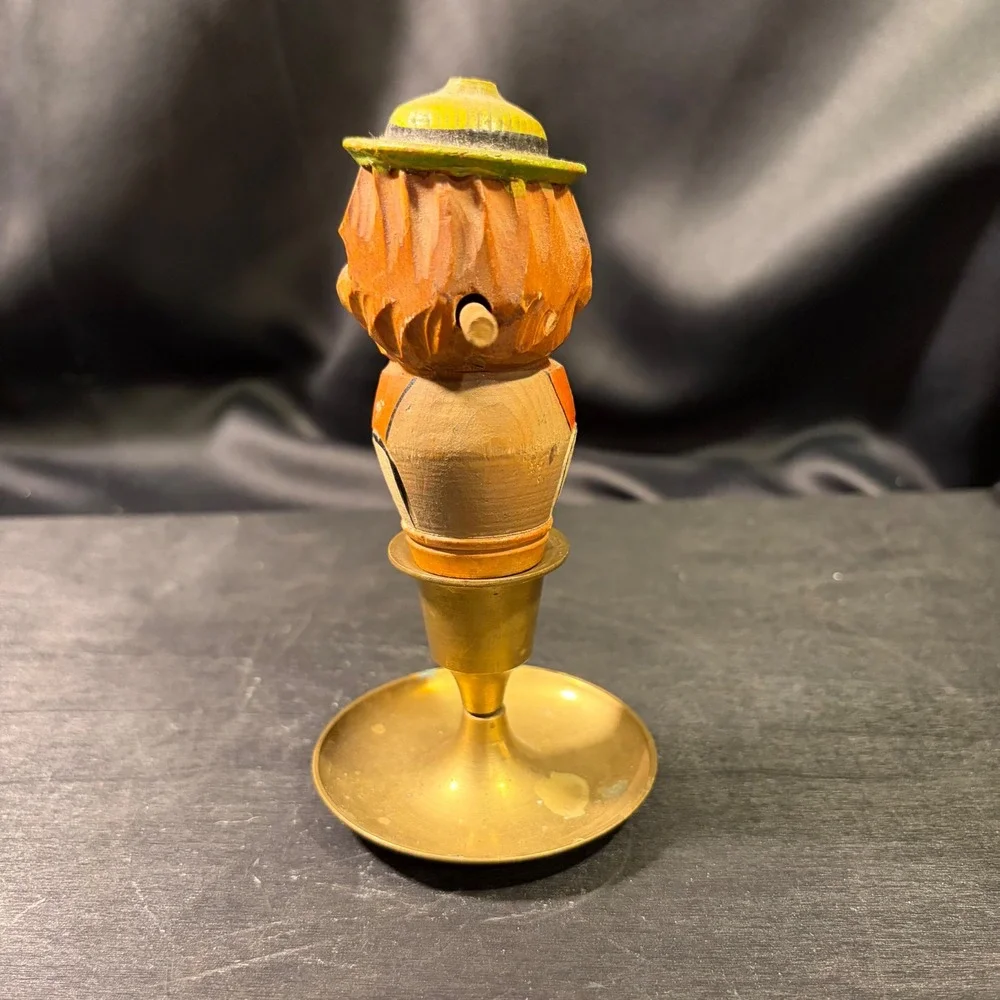 Vintage Hand Carved Wooden Mechanical Bottle Stopper Moving Jaw Man in Hat